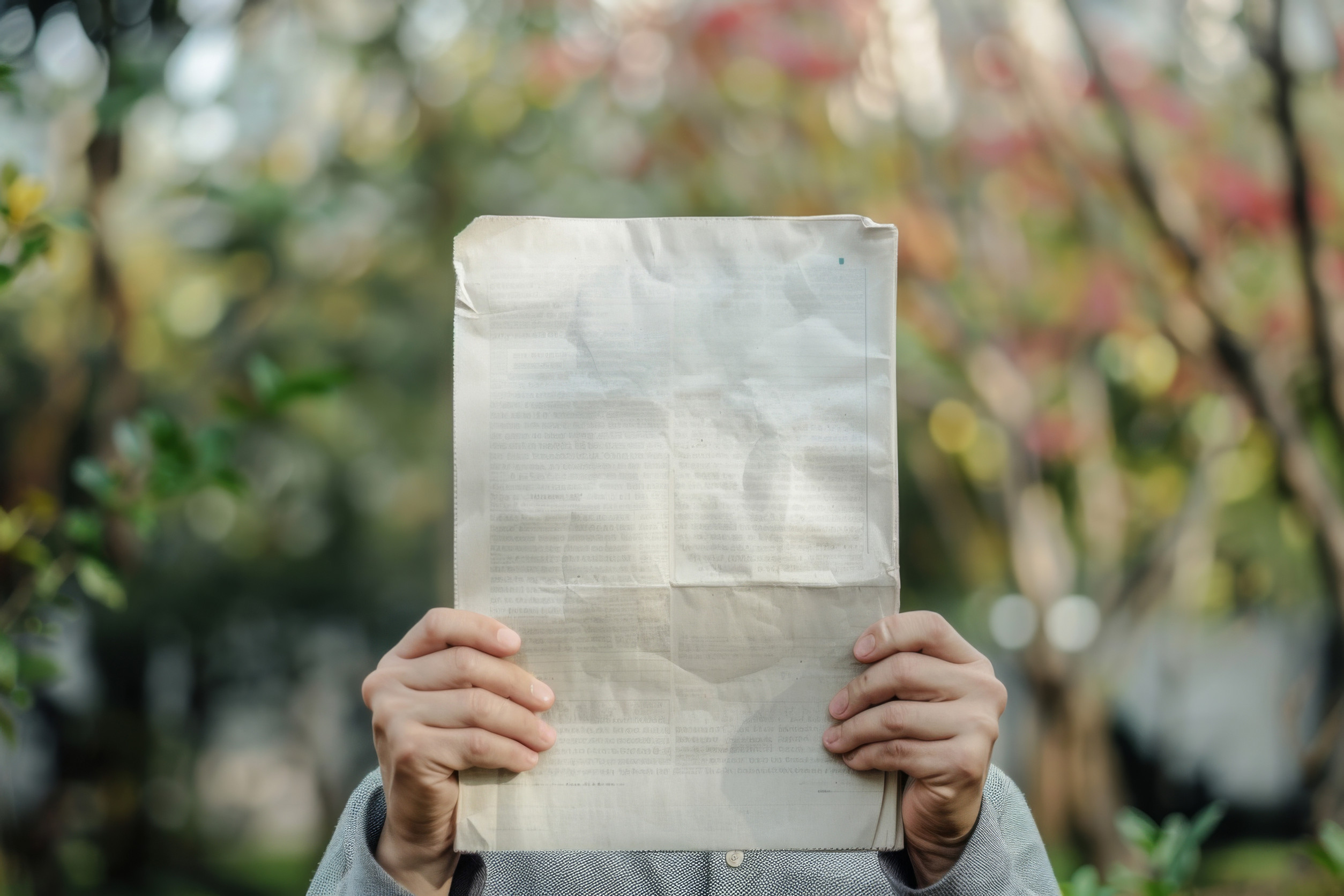Person Holding Blank Paper Sheet In Hands Outdoors
